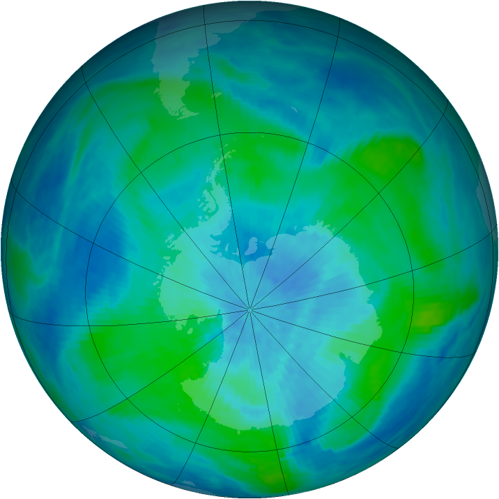 Antarctic ozone map for 06 March 1991